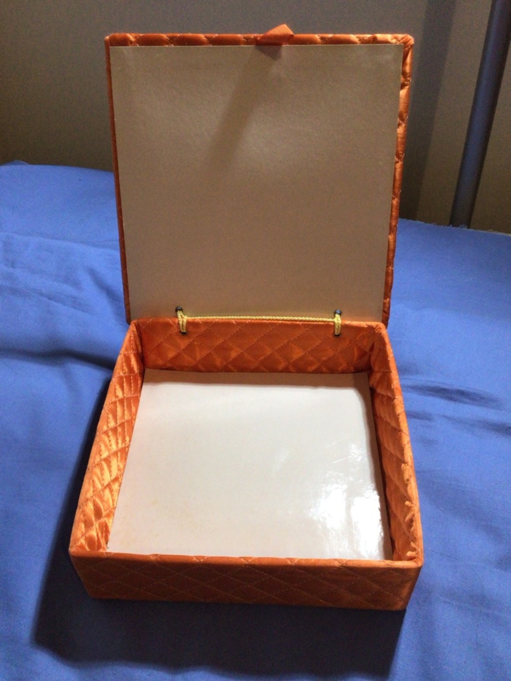Quilted Orange Satin Hankie Box - Picture 2 of 5